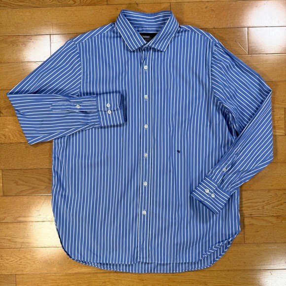 HommeGirls Tops - HommeGirls Blue White Striped Button Down Shirt Made in Italy Long Sleeve Logo